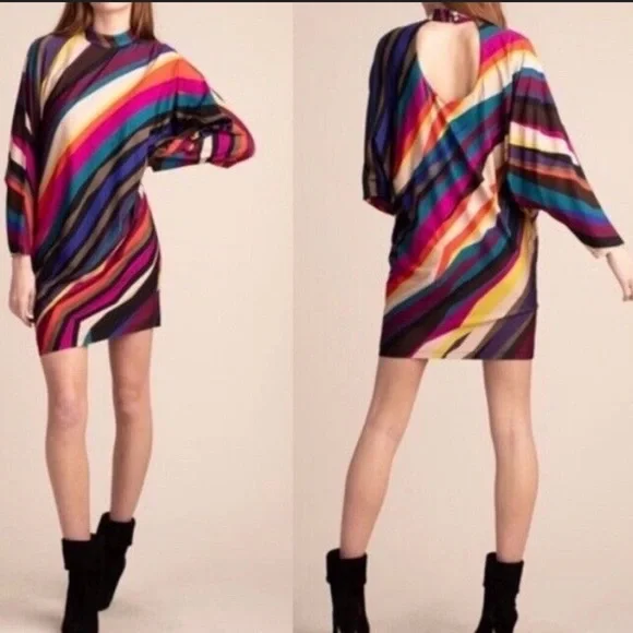 NWT TRINA TURK MULTICOLOR STRIPE OPEN BACK MINI DRESS size smalll reg $255 - Picture 1 of 5